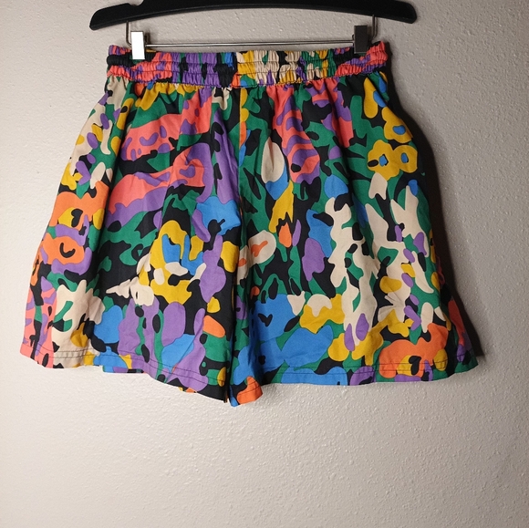 Adidas Floral High Waist Athletic Shorts Lined Multicolor Boho Festival Outdoor - Picture 11 of 11